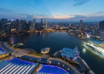 Skylines of the Central Business District, Singapore at dusk