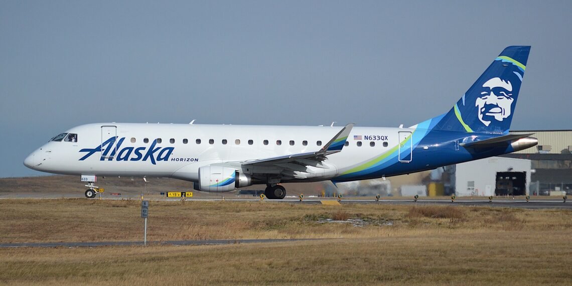 Horizon Air Embraer 175 N633QX taxiing at Calgary International Airport