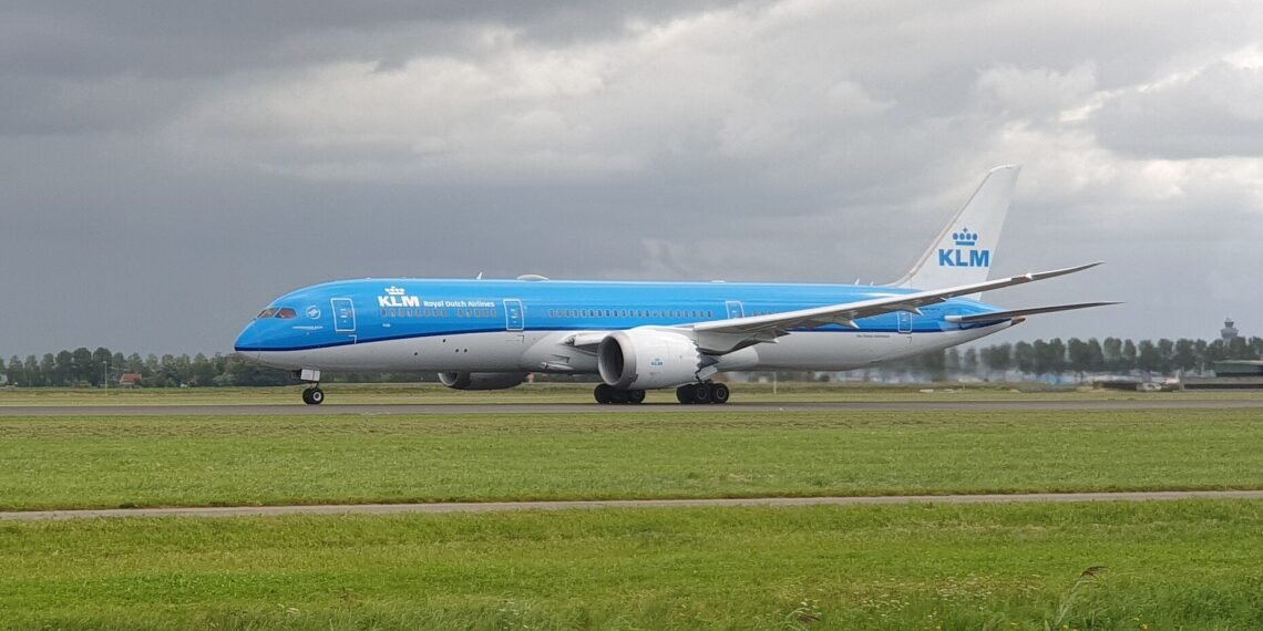 A KLM Boeing 787-9 at Amsterdam Schiphol