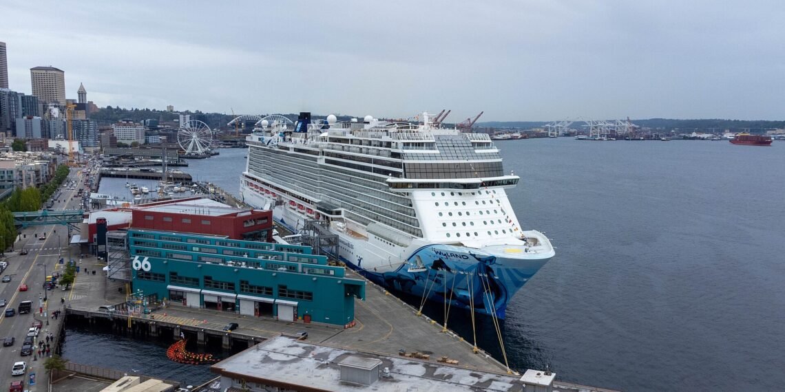Norwegian Bliss cruise ship docked at Pier 66 in Seattle