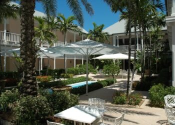 Courtyard of The Ocean Club resort on Paradise Island, The Bahamas
