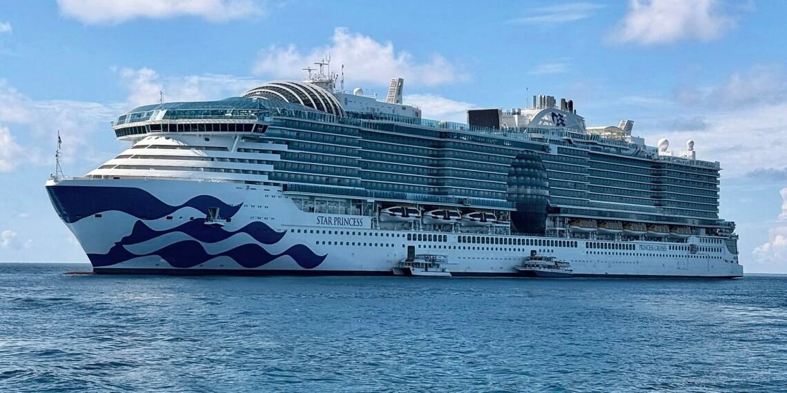 Princess Cruises ship Star Princess anchored off Princess Cays, Bahamas