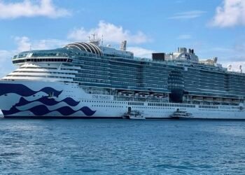 Princess Cruises ship Star Princess anchored off Princess Cays, Bahamas